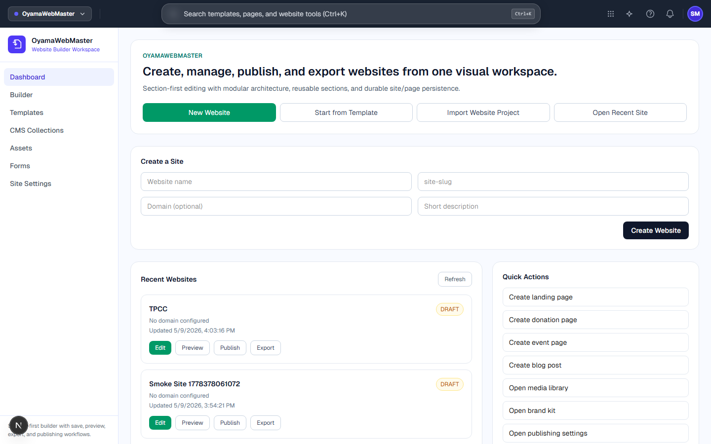 Webmaster dashboard